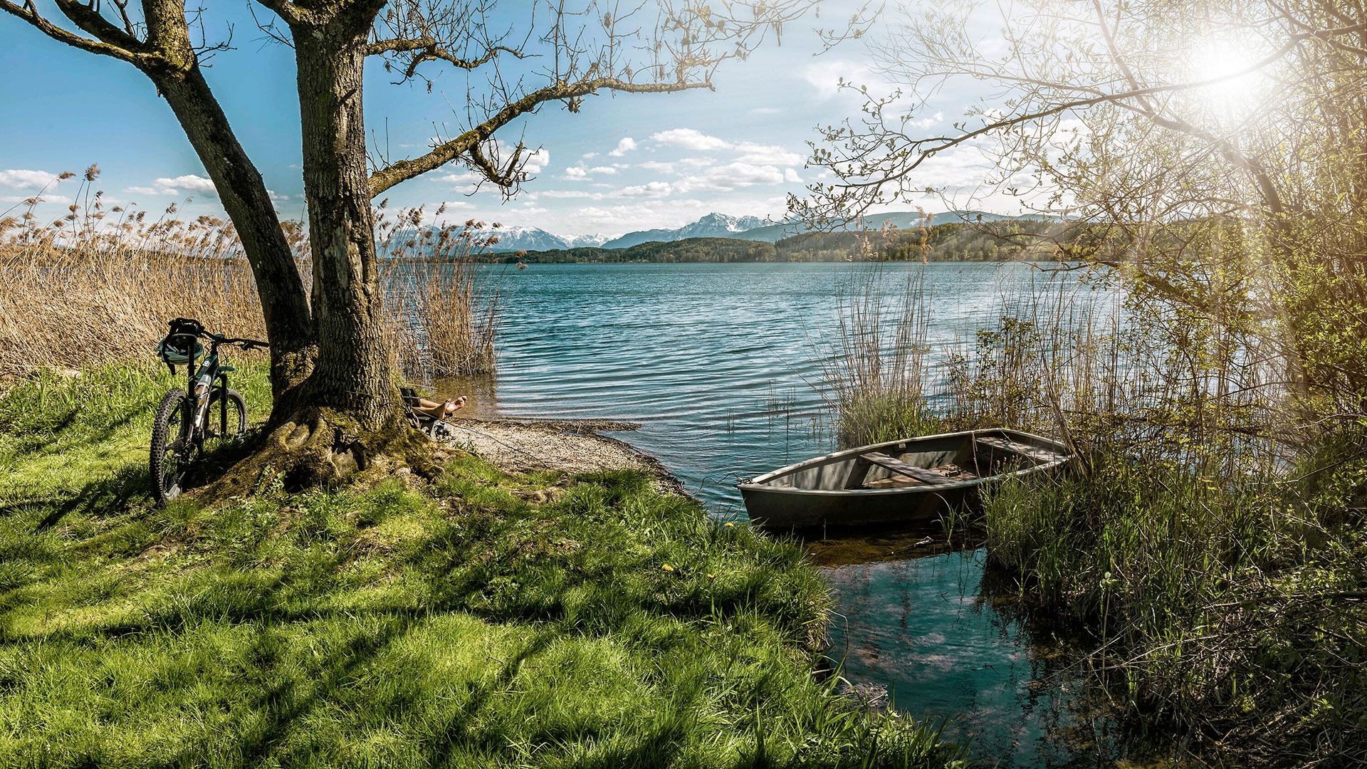 Unsere Region 1 Badestrand vom Stadlerhof mit See- und Alpenblick